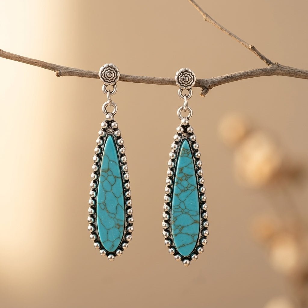 Pendientes Gota Larga Turquesa Étnicos