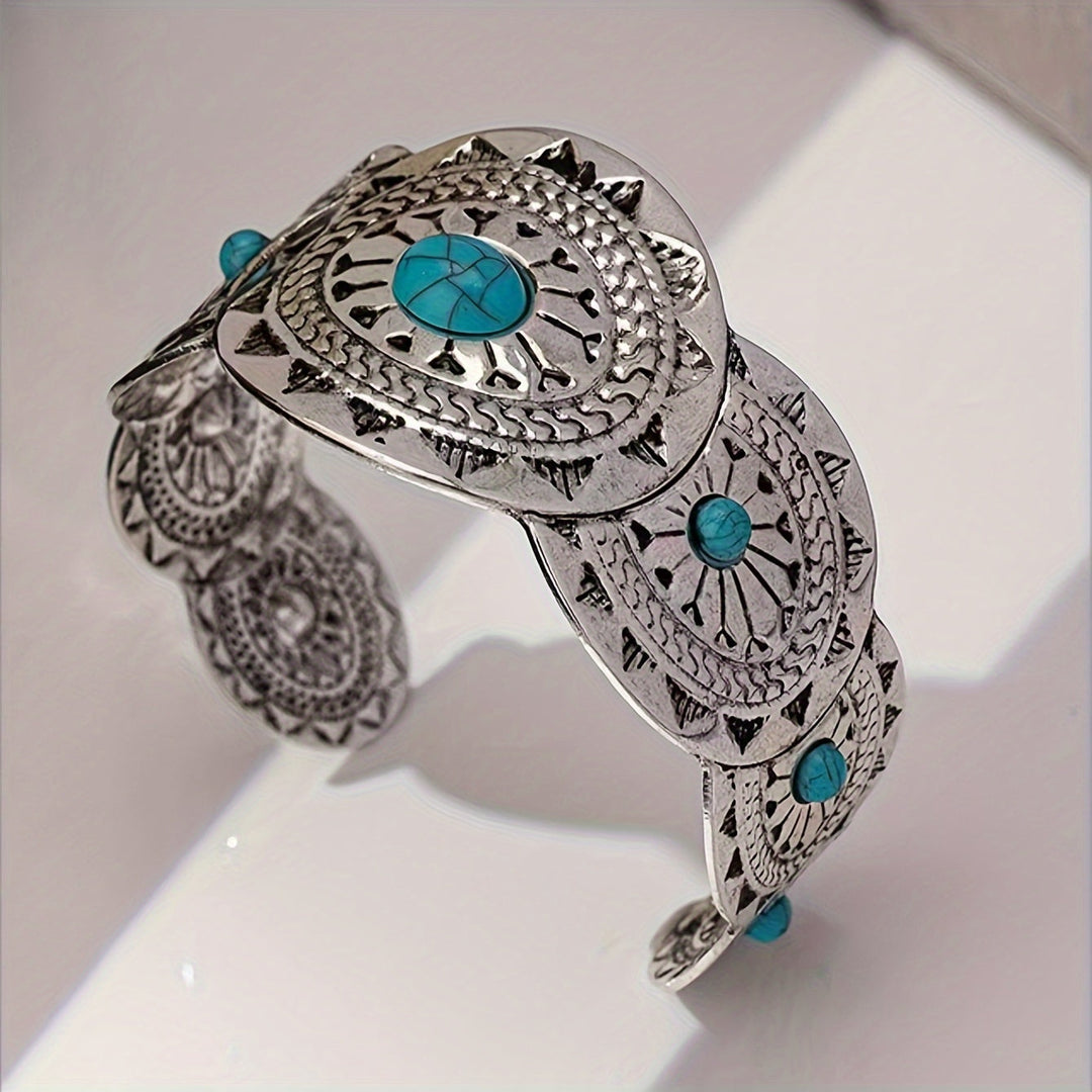 Brazalete Estampado Turquesa Plateado