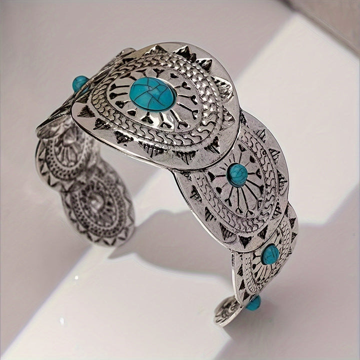 Brazalete Estampado Turquesa Plateado