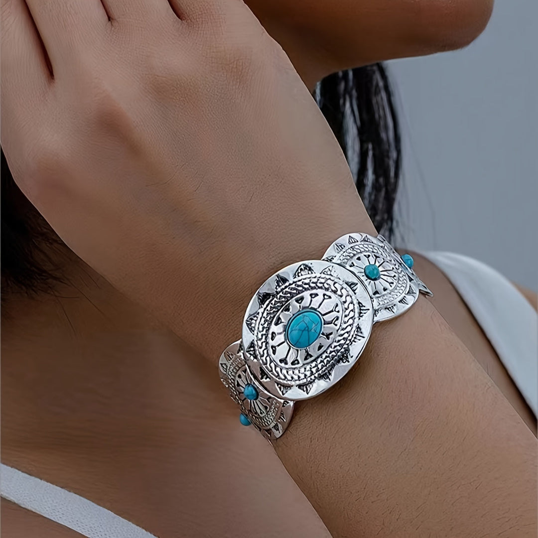 Brazalete Estampado Turquesa Plateado
