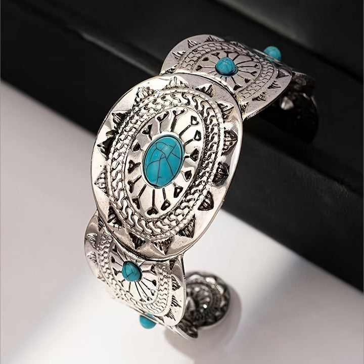 Brazalete Estampado Turquesa Plateado
