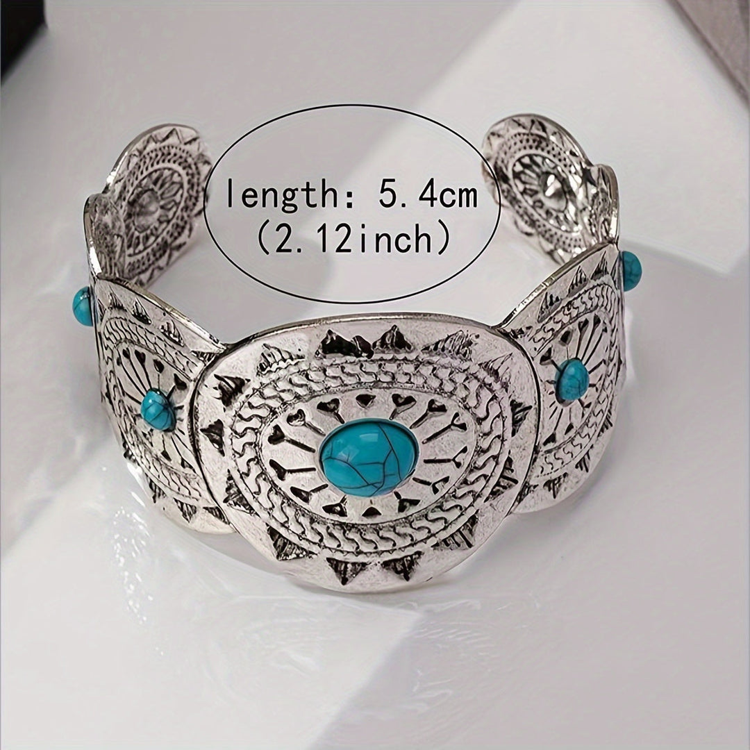 Brazalete Estampado Turquesa Plateado