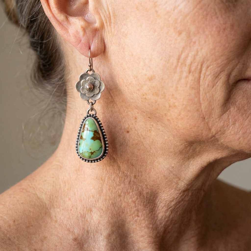 Pendientes Flor y Gota Turquesa Verdoso