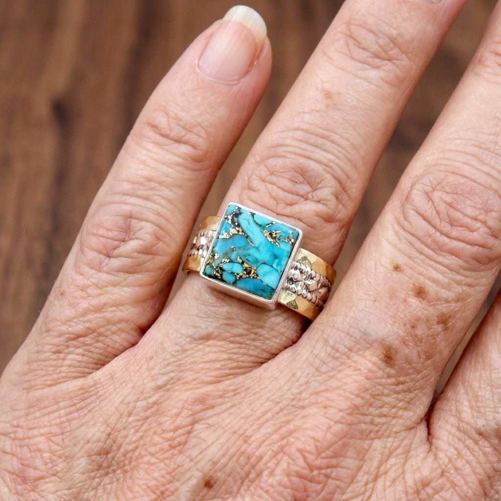 Anillo Cuadrado Turquesa Vintage