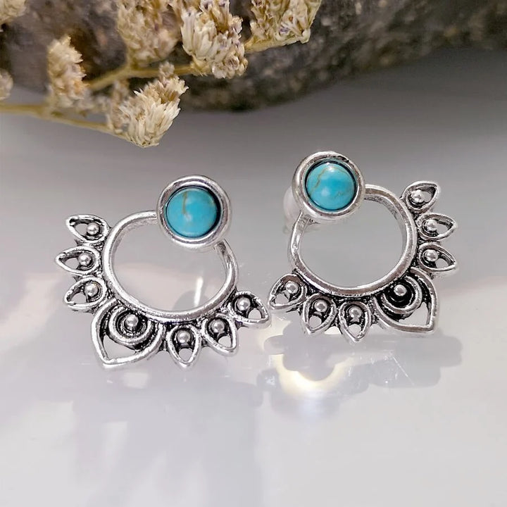 Aros Sol Turquesa Plateados