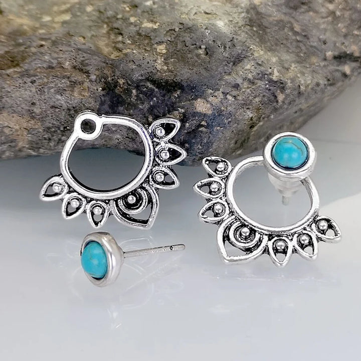 Aros Sol Turquesa Plateados
