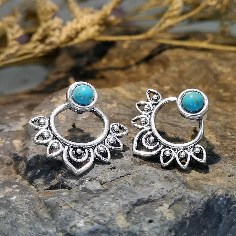Aros Sol Turquesa Plateados