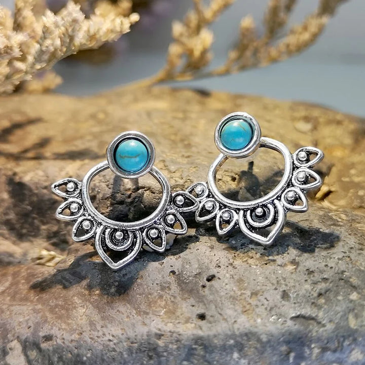Aros Sol Turquesa Plateados