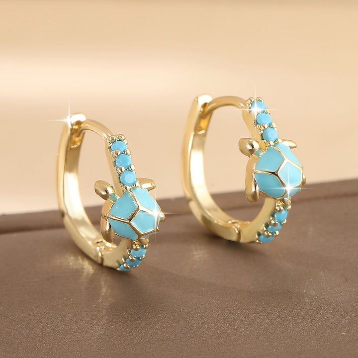 Aros Tortuga Turquesa de Oro