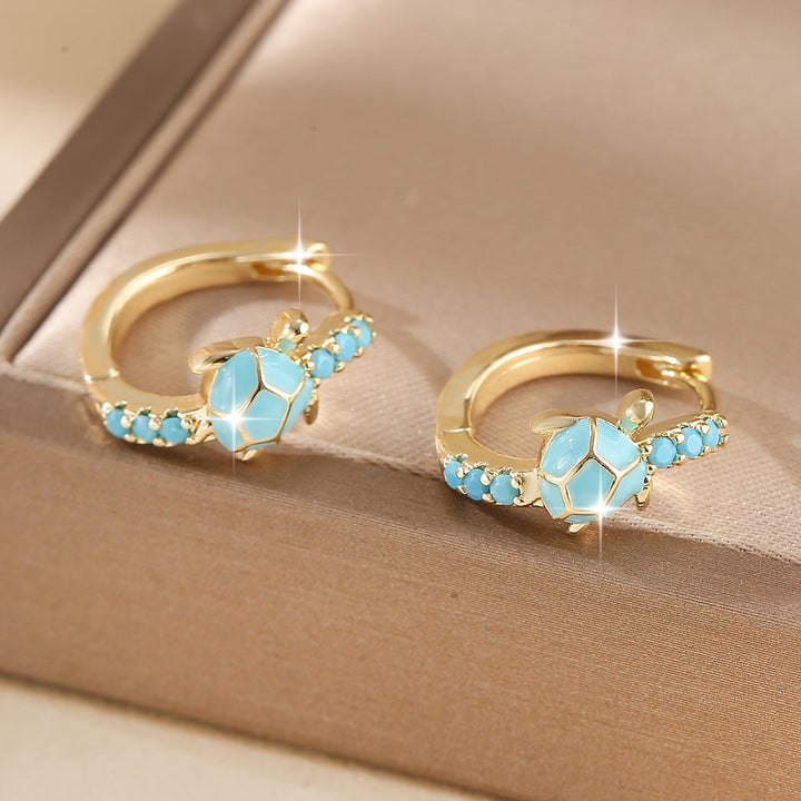 Aros Tortuga Turquesa de Oro