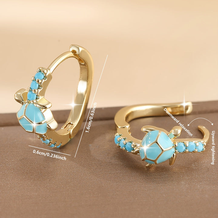 Aros Tortuga Turquesa de Oro