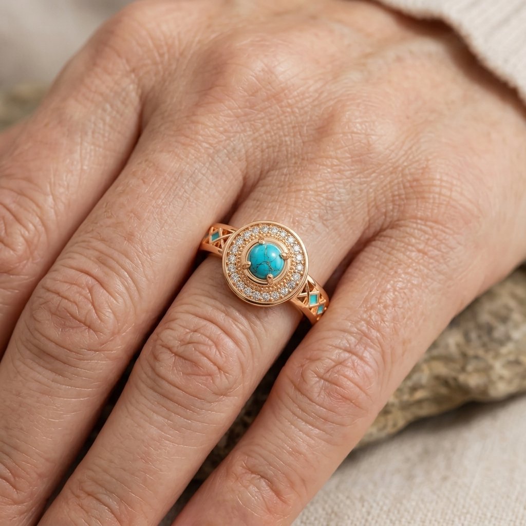 Anillo Turquesa Circonitas de Oro