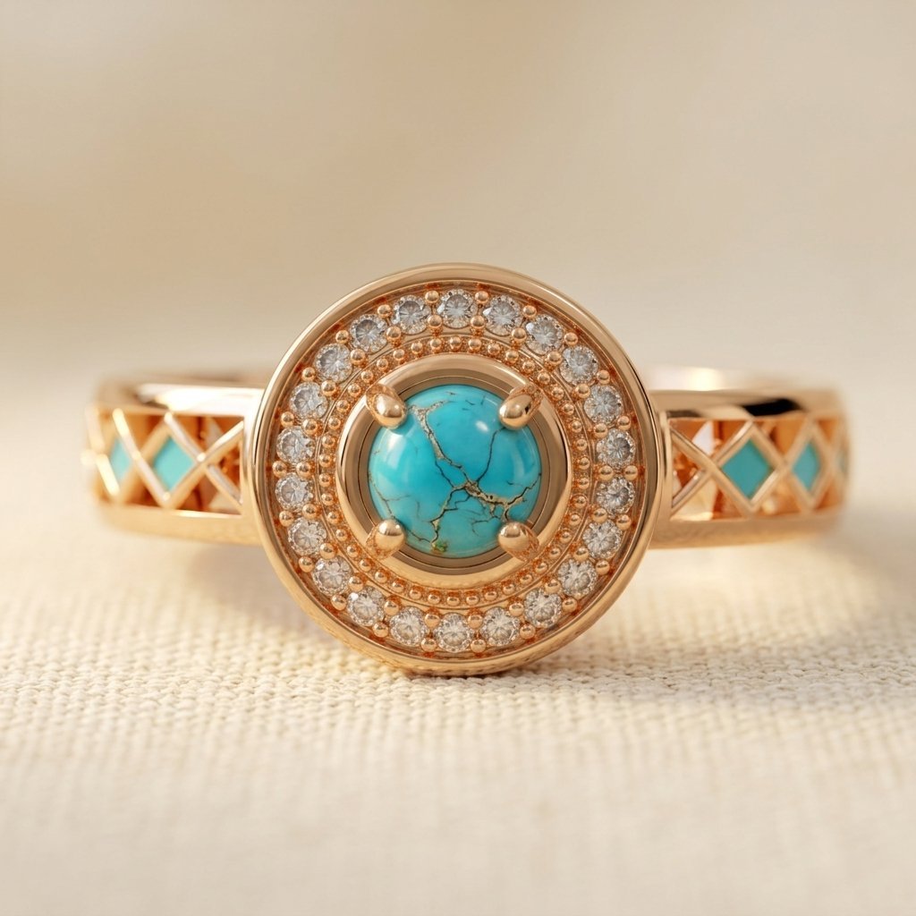 Anillo Turquesa Circonitas de Oro