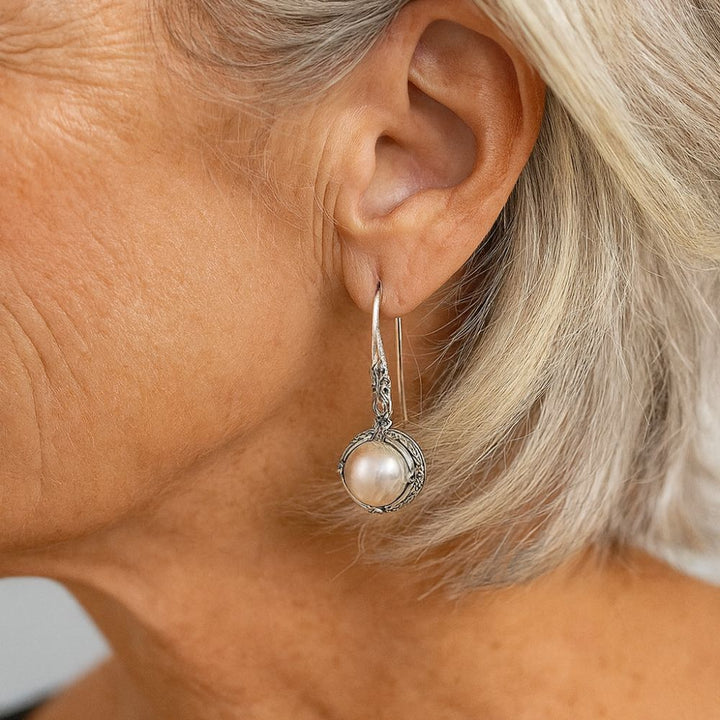 Pendientes Vintage Plateados con Perla