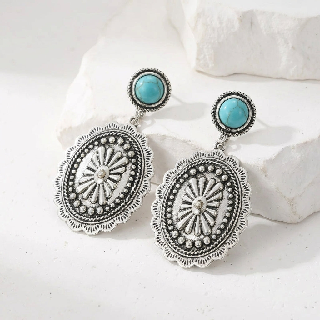 Pendientes Concho Turquesa Plateados