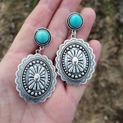 Pendientes Concho Turquesa Plateados