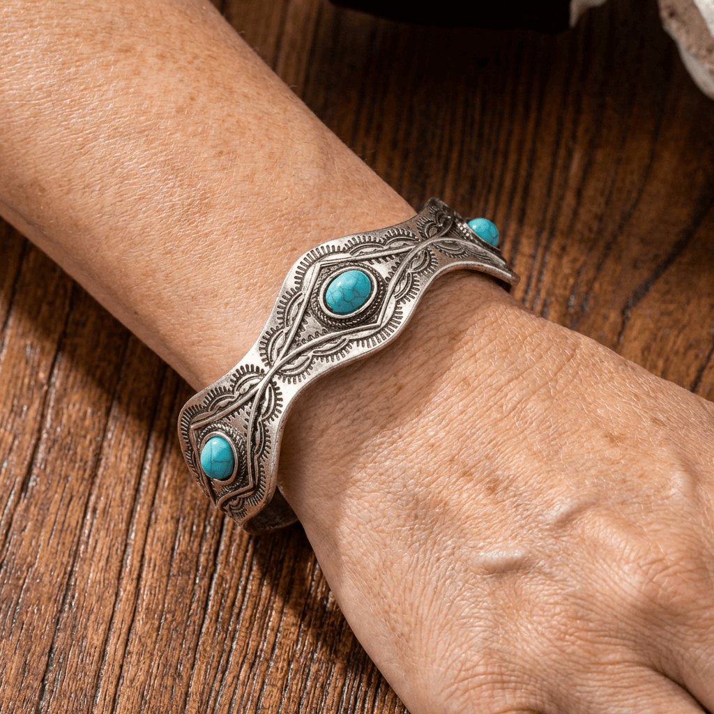 Brazalete Rígido Turquesa Estilo Western