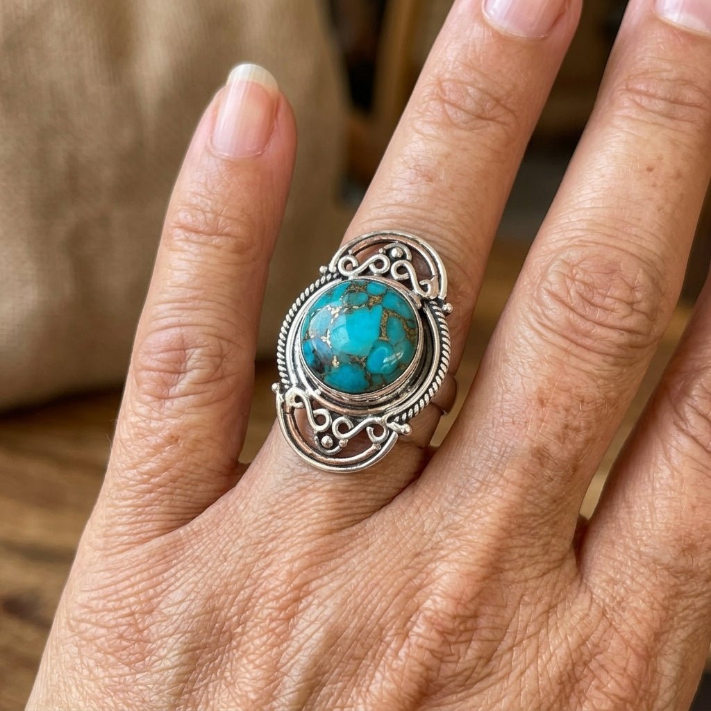 Anillo Ancho Turquesa Incrustado
