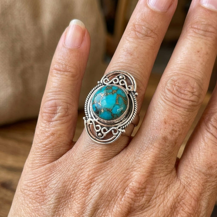 Anillo Ancho Turquesa Incrustado