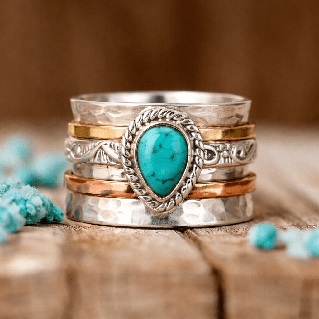 Anillo Giratorio Gota Turquesa