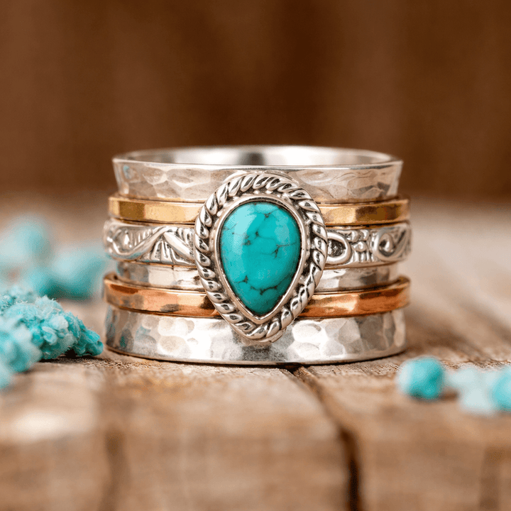 Anillo Giratorio Gota Turquesa