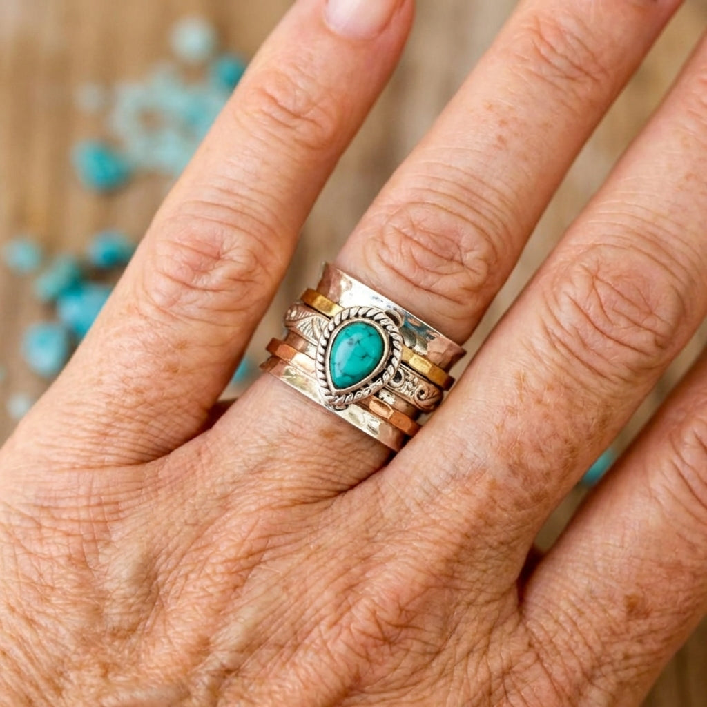 Anillo Giratorio Gota Turquesa