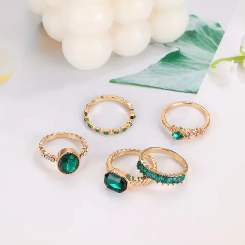 Conjunto de Anillos de Oro Esmeralda